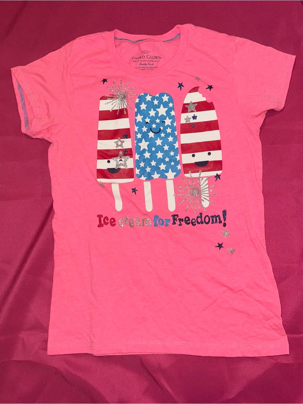 Girls 4th Of July T Shirt size XL 14-16 / Girls Pink 4th Of July T Shirt XL
